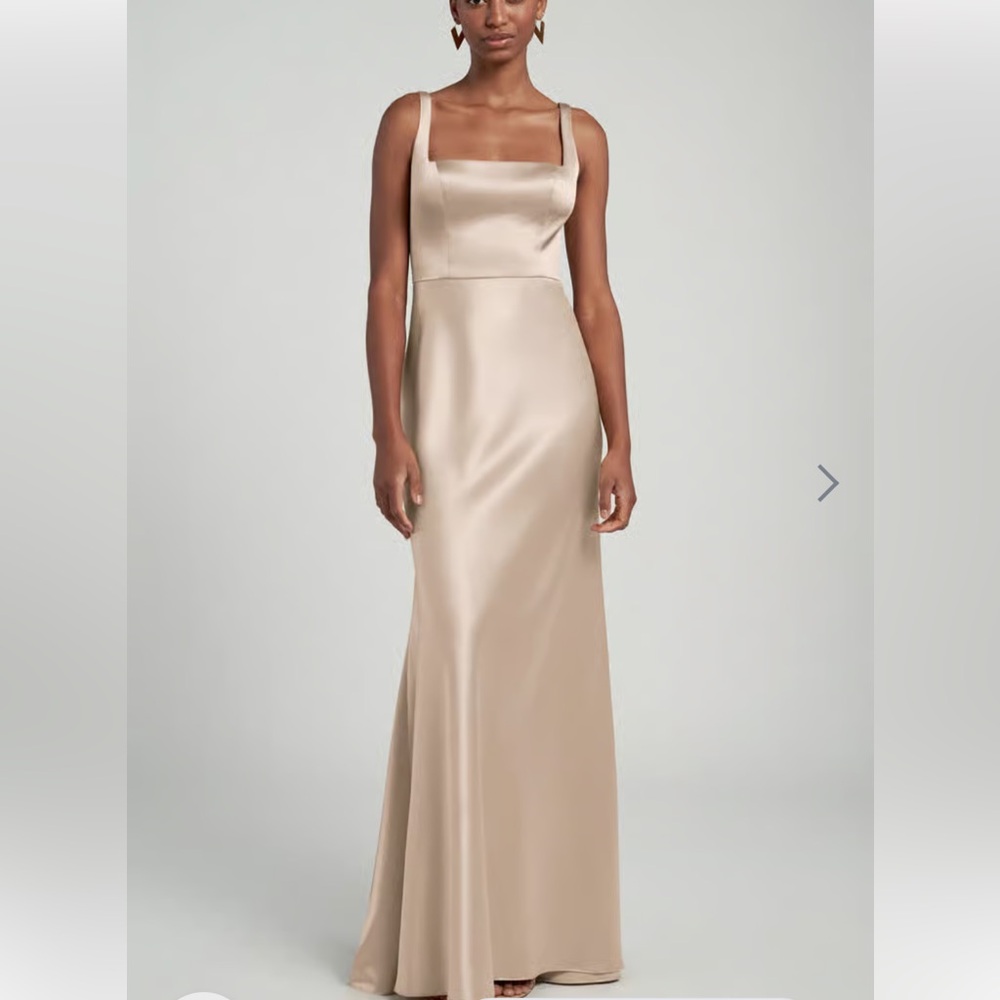 Jenny Yoo Satin Gown in Light Beige